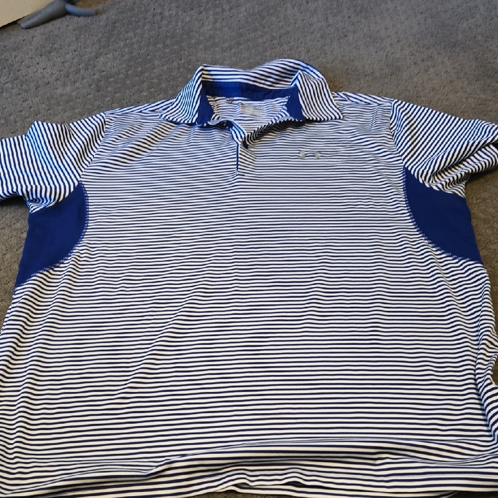 Under Armour Heat Gear Regular Fit 2XL Navy and White Striped Polo Shirt